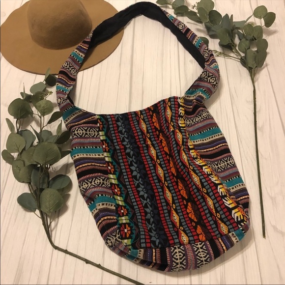 Boho Tribal Pouch Sling Tote Bag w Side Pockets. - Picture 3 of 7